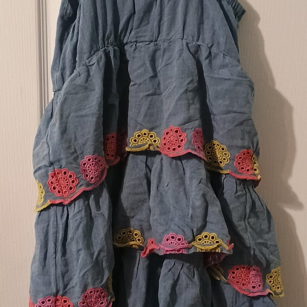 Old Navy/Tiered Dress/Girls/M 8/Denim Blue/Embroidered Sleeveless - Picture 8 of 8